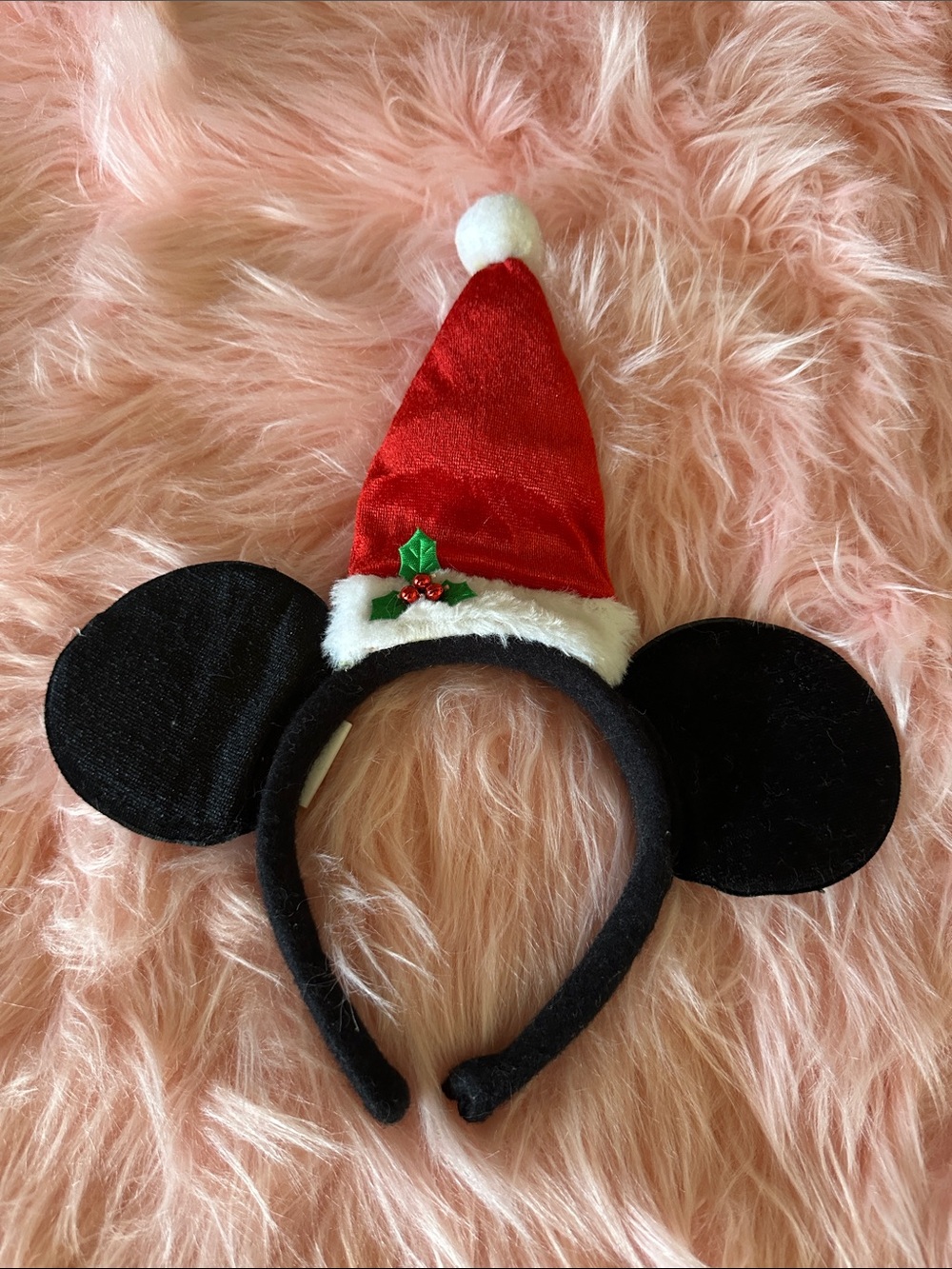 Disney Black Minnie Ear Headband with Red Santa Hat